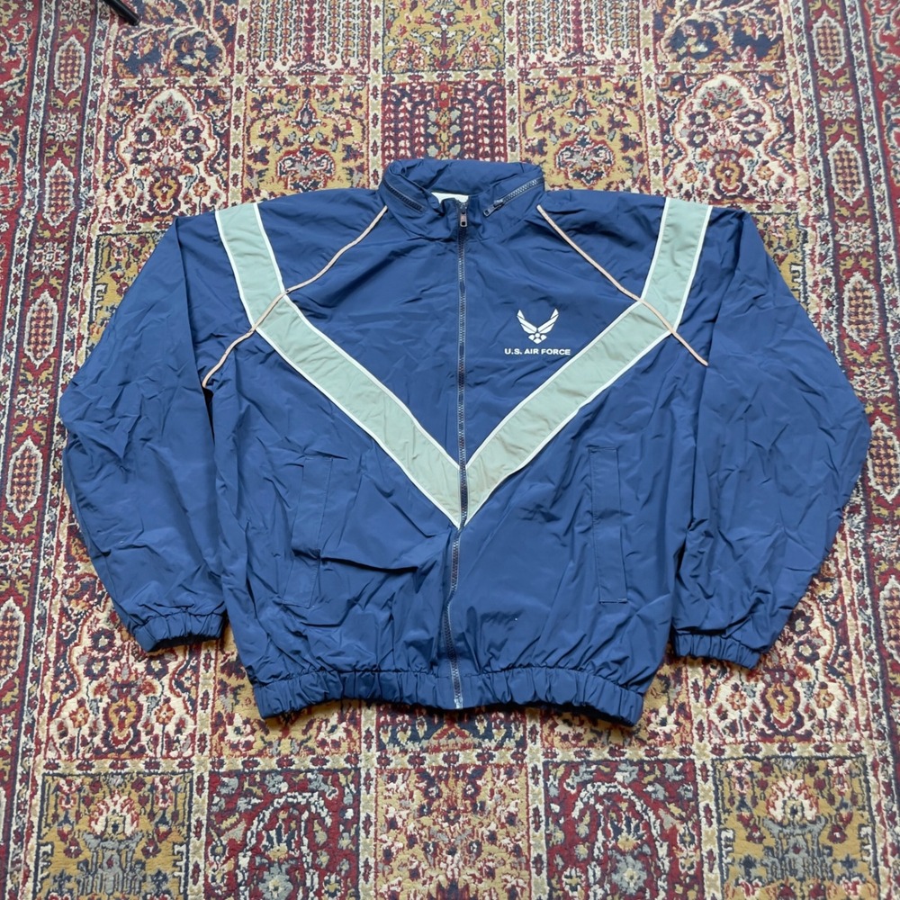 VTG 90s 00s Skilcraft US Air Force USAF Windbreaker Jacket Navy Blue‎ M Striped